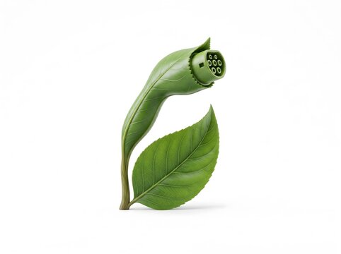 A single fresh green clove spice isolated on a white background with a small green leaf attached to the stem for culinary decoration