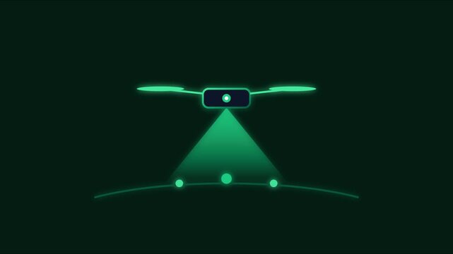 Digital drone scanning earth surface animation: futuristic surveillance and mapping technology concept 4k