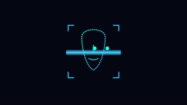 Digital face recognition scan hud interface with biometric security scanning animation 4k