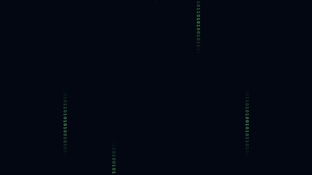 Digital matrix code rain animation 4k background, with falling green, binary data streams, for cyber security, and technology concepts
