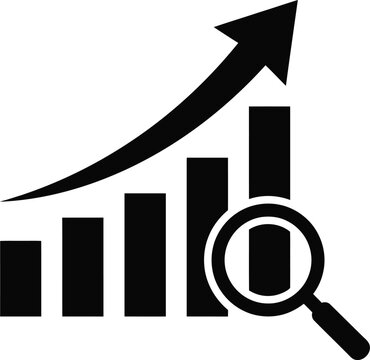Growth analysis flat icon with magnifying glass vector symbol for business success and market research