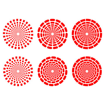 Seamless Geometric Pattern Set of Red White and Black Circles with Halftone Vector Design for Retro Decorative Wallpaper Illustration