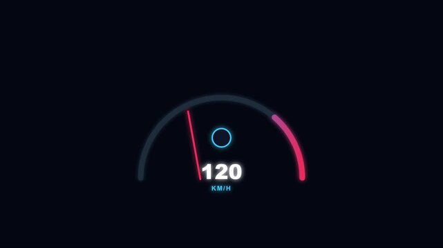 Digital speedometer gauge hud interface showing 120 km/h velocity motion animation 4k