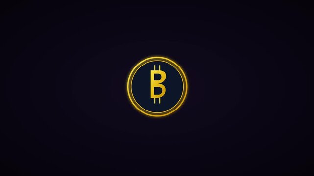 Golden bitcoin cryptocurrency animation on dark 4k background, for financial tech, and blockchain digital, currency concepts