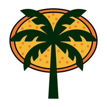 Pizza Palm Tree Logo Vector Tropical Food Design perfect t shirt, sticker design, pizza restaurant brand