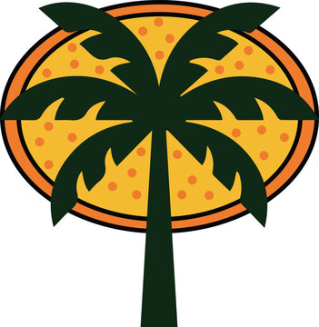 Pizza Palm Tree Logo Vector Tropical Food Design perfect t shirt, sticker design, pizza restaurant brand