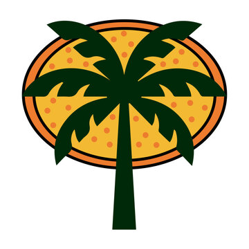 Pizza Palm Tree Logo Vector Tropical Food Design perfect t shirt, sticker design, pizza restaurant brand