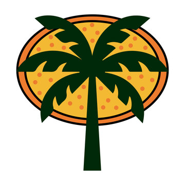Pizza Palm Tree Logo Vector Tropical Food Design perfect t shirt, sticker design, pizza restaurant brand