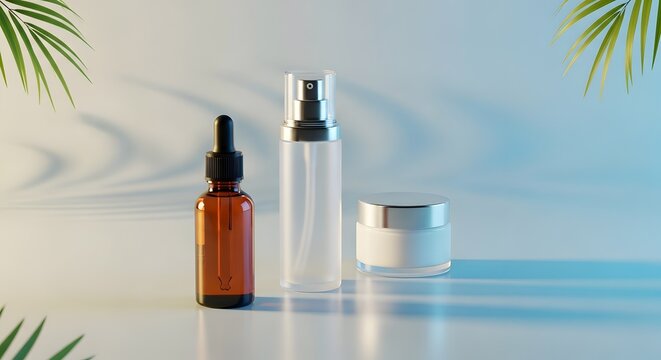Minimalist skincare products on a sleek surface. Elegant beauty essentials for healthy skin.