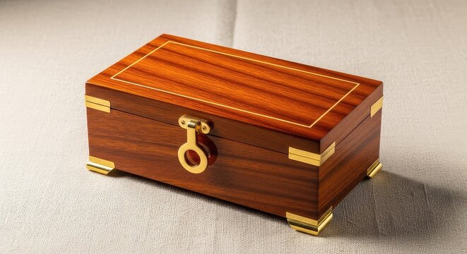 A sophisticated and stylish designer jewelry box rests on a natural beige linen cloth, reflecting a sense of pure luxury and refinement, fashion, modern, expensive