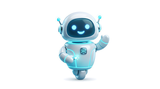 Cute futuristic AI robot designed as a clean modern technology logo mascot, simple recognizable silhouette, premium 3D cartoon illustration, isolated on pure white background
