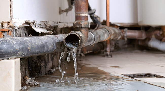 A leak in the sink drain pipe beneath the bathroom countertop is causing water damage