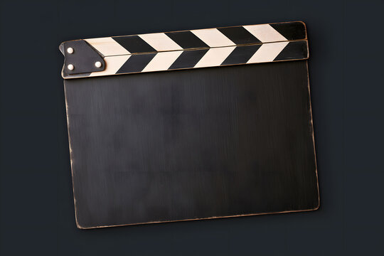 Vintage movie clapperboard with blank slate for film title, scene, and take, isolated on a transparent background