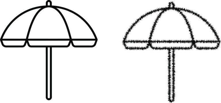 beach umbrella vector icon with furry texture and outline featuring summer, vacation, holiday