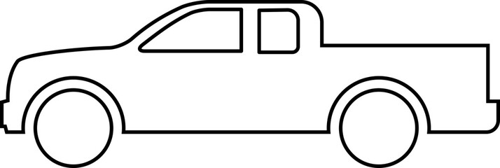 Simple black outline icon of a pickup truck side view © MADARA