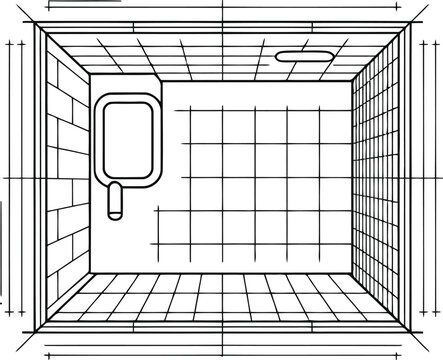 Architectural cad of a tiled shower stall with dimensions blueprint