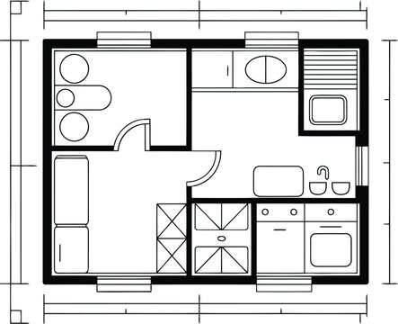 Architectural floor plan of a small modular home with dimensions house