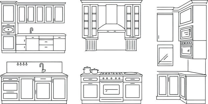 Architectural line of kitchen cabinetry and appliances set furniture