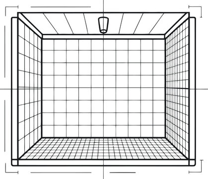 Bathroom shower stall interior, line with tile dimensions blueprint