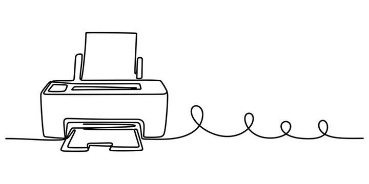 Continuous one line drawing of an office printer machine for scanning and copying documents isolated on a clean white background for business design Vector, illustration