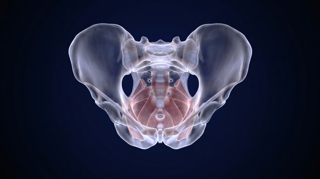 Female Pelvic Floor Muscles And Pelvic Bone Anatomy Transparent Medical Three Dimensional Illustration