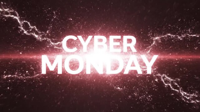 Glowing red cyber text in futuristic digital tunnel