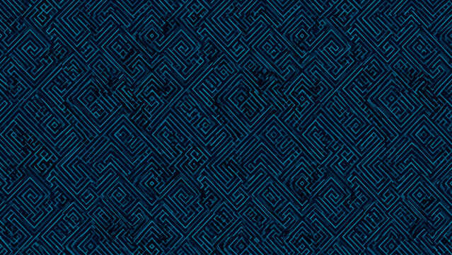 Deep teal seamless maze texture with fine angular pathways and compact geometric repetition, teal, maze, angular, pathways,