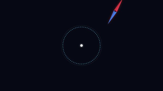 Minimalist compass needle rotating around center point on dark animation 4k background, rotation direction