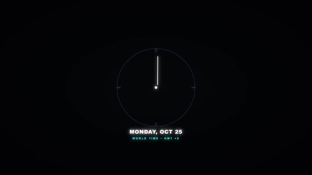 Minimalist digital clock interface with date display on dark animation 4k background, for technology and, time management concepts