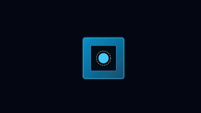 Minimalist digital interface button pulse animation with glowing blue square for user experience and ui projects 4k