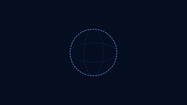 Minimalist digital globe animation with rotating arrow on dark 4k background, technology navigation