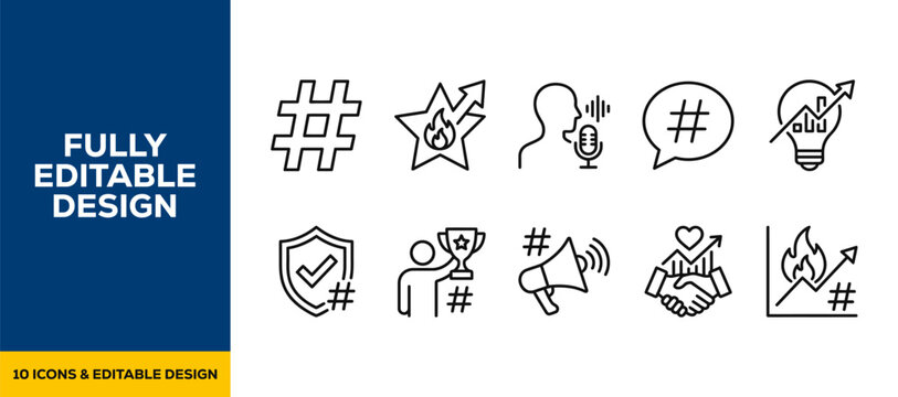 Digital Content Protection Social Hashtags and Web Security Symbols Flat Vector Illustration Icon Bundle Set High Resolution