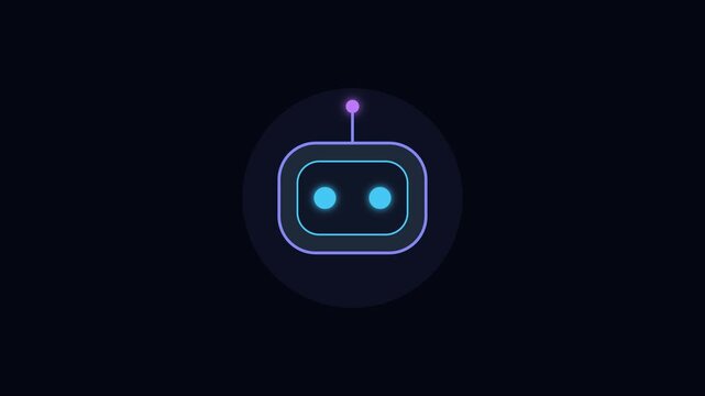 Minimalist neon robot head animation with pulsing light effect for tech interface and artificial intelligence concepts 4k