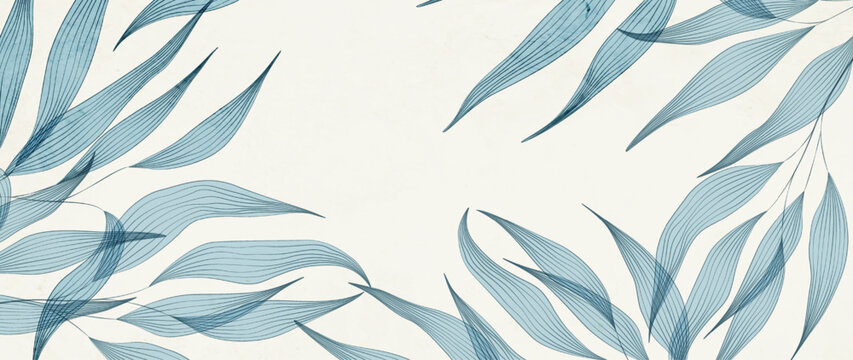 Art background with elegant, line-style leaves of exotic plants. Botanical banner for decor, wallpaper, prints, textiles, packaging, and interiors.