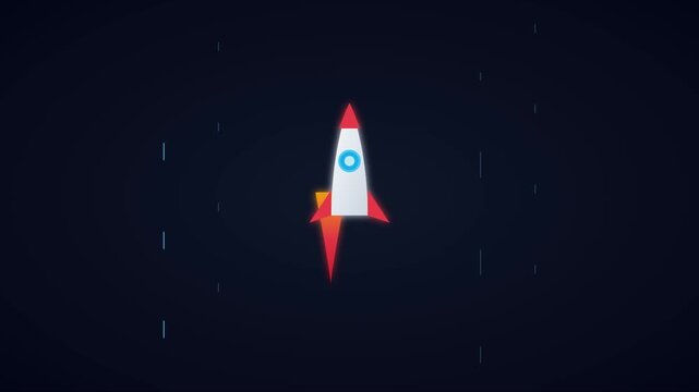 Minimalist rocket ship launch animation with abstract motion on dark 4k background, space