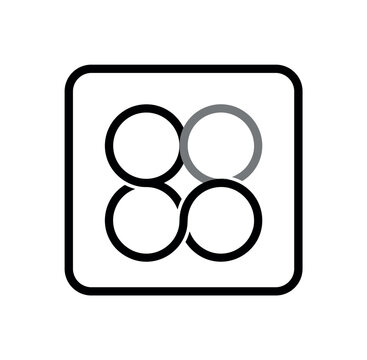 Abstract four interlocking circles icon with one gray circle