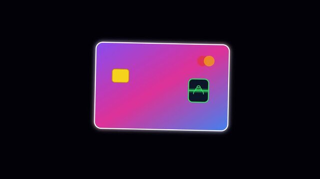 Neon gradient credit card animation: digital banking and fintech concept 4k payment technology