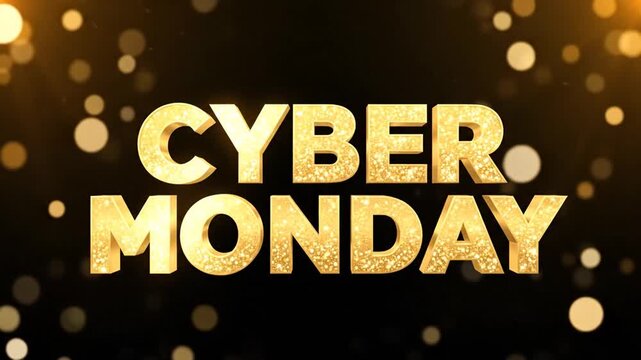 Golden 3D Cyber Monday text on black bokeh background