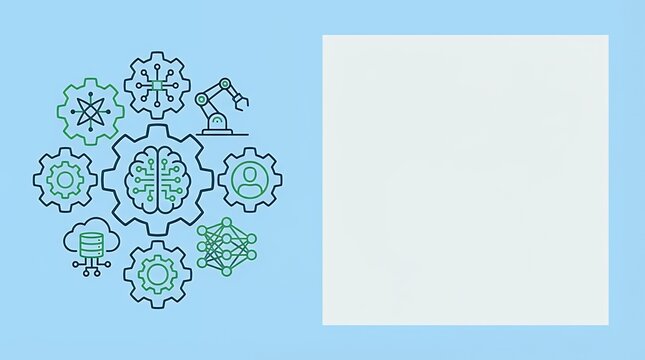 Artificial intelligence gear line icon representing machine learning process automation and industry 4 revolution for digital transformation smart future business technology in flat clip art style