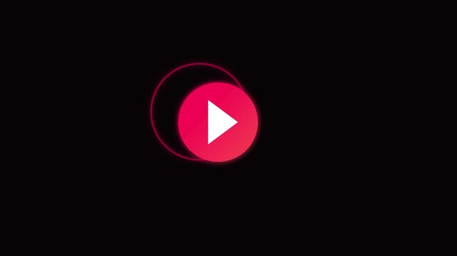 Red play button animation on 4k black background, for digital media, interface media player, digital interface
