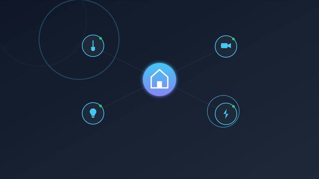 Smart home automation network interface with connected for io t technology and digital house management system animation 4k
