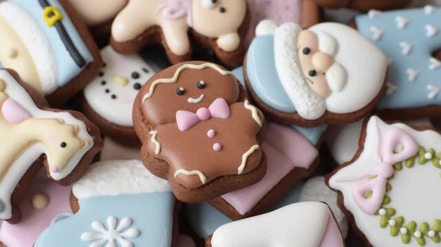 Gingerbread as a Christmas staple, sweet biscuits for the holiday interior. Gingerbread as a food background for your design