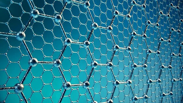 Carbon nanotube lattice structure expands and reveals molecular bonds in scientific research video hexagon grid network material science research technology innovation engineering