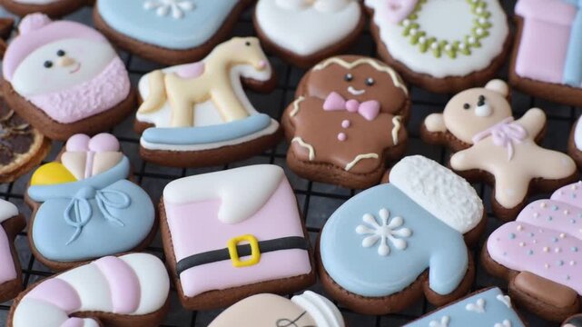 Gingerbread as a Christmas staple, sweet biscuits for the holiday interior. Gingerbread as a food background for your design