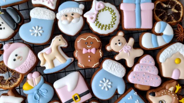 Gingerbread as a Christmas staple, sweet biscuits for the holiday interior. Gingerbread as a food background for your design