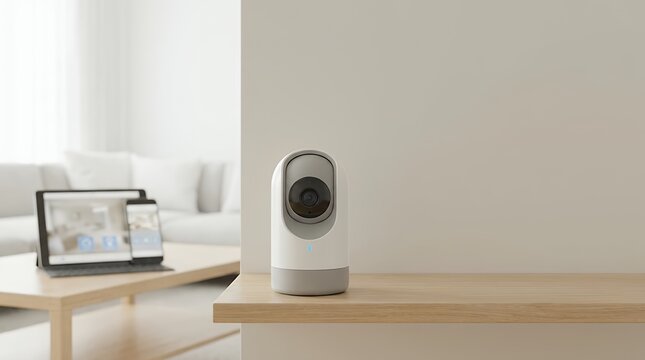 High-tech IP camera smart gadget for internet of things smart home security technology representing smart digital lifestyle home automation control online by mobile app IP camera high tech smart