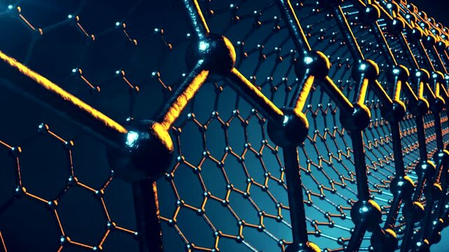 Molecular structure rotating in a blue scientific environment video molecule atom atomic chemical chemistry science research laboratory biology nanotechnology rendering digital animation