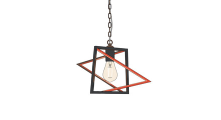 Modern geometric pendant lamp with Edison light bulb hanging on a metal chain isolated on white background. © Rodela