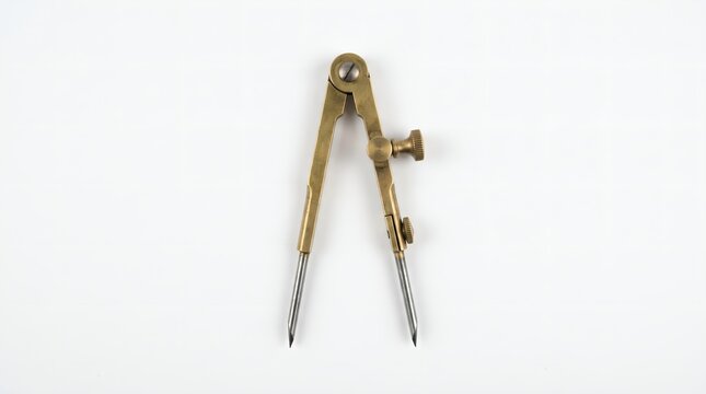 Vintage brass drafting compass isolated on white background for design and engineering