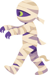 Obraz premium mummy shuffling slowly side profile facing left full body, ancient egyptian wrapped figure, spooky decorative vector illustration